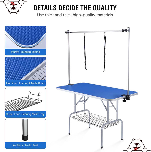 Dog/Pet Grooming Table Foldable Height Adjustable - 42-Inch Portable Dog Grooming Table With Arm Noose & Mesh Tray, Maximum Capacity Up To 300Lbs, Dark Blue