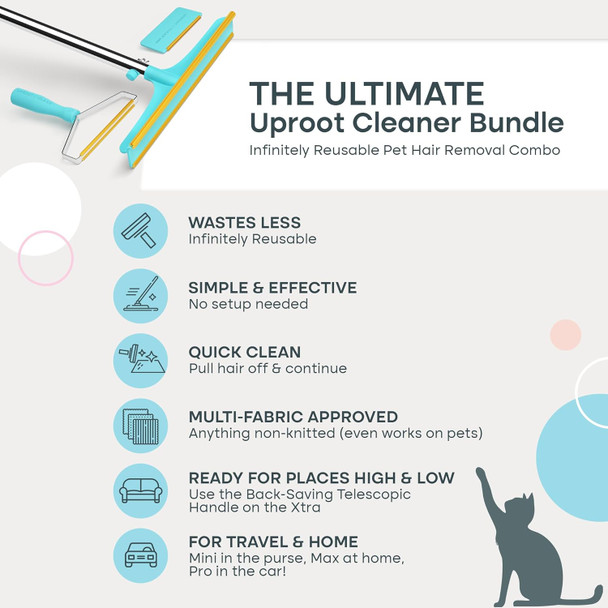Uproot Cleaner Max Dog Hair Remover For Car & Carpet Rake For Pet Hair Removal - Like The Uproot Cleaner Pro Pet Hair Remover, But 2X Bigger & Faster - Easy Cat Hair Remover For Large Fabrics & Rugs
