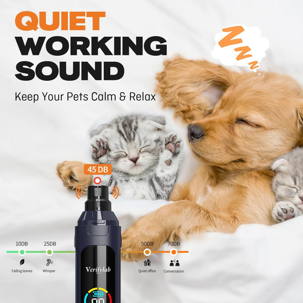 Verifylab Dog Nail Grinder For Dogs Quiet (45Db), 6-Speed With 2 Led Lights, Pet Nail Grinder For Large Dogs, Medium & Small Dogs, Professional Dog Nail Trimmers (Navy Blue)