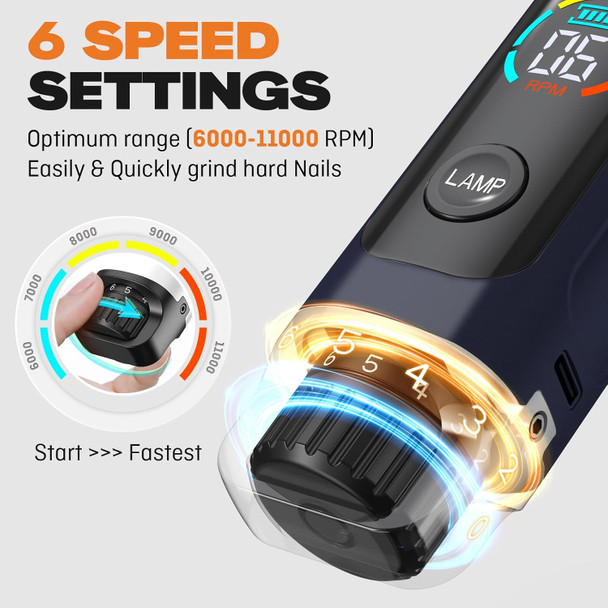 Verifylab Dog Nail Grinder For Dogs Quiet (45Db), 6-Speed With 2 Led Lights, Pet Nail Grinder For Large Dogs, Medium & Small Dogs, Professional Dog Nail Trimmers (Navy Blue)