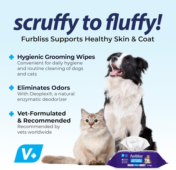 Vetnique Labs Furbliss Hygienic Pet Wipes For Dogs & Cats, Cleansing Grooming & Deodorizing Hypoallergenic Thick Wipes With All Natural Deoplex Deodorizer (Refreshing Scent, 100Ct Pouch) Vetnique Labs Furbliss Hygienic Pet Wipes For Dogs & Cats, Cleansing Grooming & Deodorizing Hypoallergenic Thick Wipes With All Natural Deoplex Deodorizer (Refreshing Scent, 100Ct Pouch)