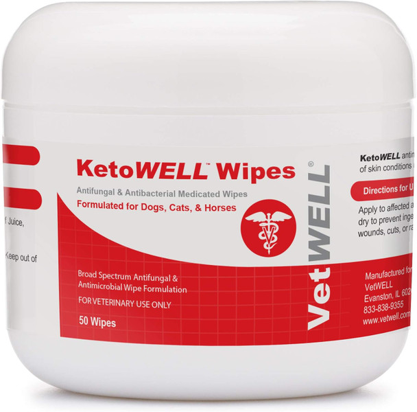 Ketowell Topical Wipes With Ketoconazole For Dogs & Cats Medicated Pet Wipes - 50 Count