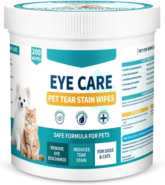 Vicsom Pet Eye Wipes For Dogs & Cats 200 Pcs, Cat Dog Eye Wipes Tear Stain Remover, Pet Eye Wipes Presoaked & Textured Eye & Face Wipes, Gently Remove Eye Debris, Discharge, Mucus Secretions