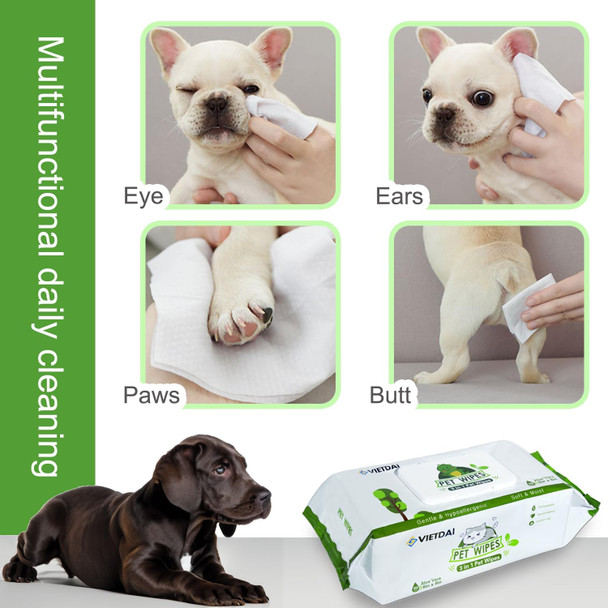 Vietdai Paw Wipes For Dogs 80 Dog Wipes For Cleaning Deodorizing Pet Grooming Bath Wipes With Aloe Vera And Vitamin E Hypoallergenic Cat Wipes For Eyes Ears Face Body Fur Butt Puppy Wipes