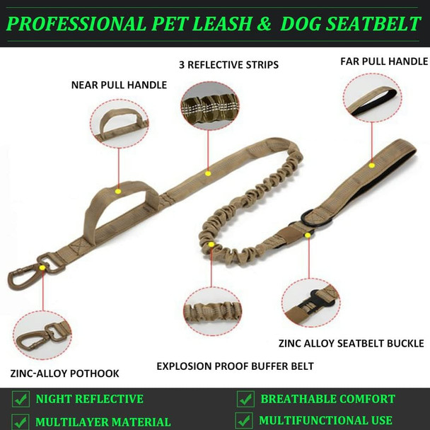 Tactical Dog Seat Belt, Red Tactical Dog Collar And Leash Set, Heavy Duty No Pull Military Pet Leashes With Car Seatbelt Buckle And 2 Handle