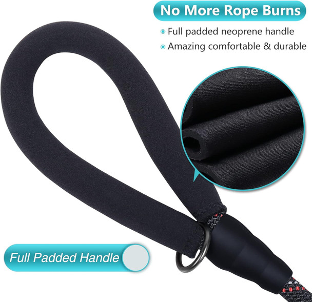 Vivaglory Strong Rope Dog Leash, Thick Neoprene Padded Handle, 6Ft Durable Reflective Walking Training Leash Lead For Small Medium Dogs That Pull, Black