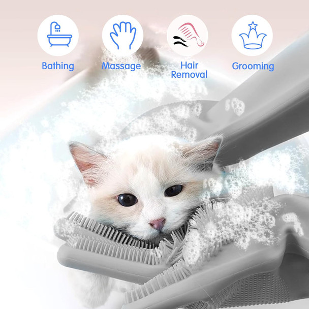 Dog Bath Gloves With 4Pack Dog Toothbrush, Dog Grooming Kit, Dog Finger Toothbrush For Small Breed, Medium Large Dogs, Silicone Dog Washing Gloves With High-Density Teeth, Grey