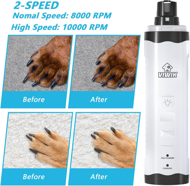 Dog Nail Grinder With Dog Nail Trimmers, Dog Nail Clippers Kit For Large Medium Small Dogs & Cats, Quiet Electric Pet Nail Grinder With Light, 2-Speed Usb Rechargeable Pet Paws Grooming Tool