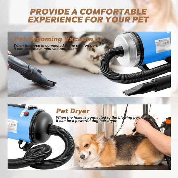 Dog Dryer Pet Grooming Hair Dryer With Heater/Vacuum & Dryer/Adjustable Speed And Temperature Control Dog Blower 4 Different Nozzles For Home, Pet Washing Station, Travel