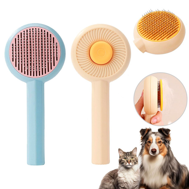 2 Pcs Cat Grooming Brushes, Pet Hair Cleaner Brush, Pet Massage Brushes For Cats Dogs With Self-Cleaning Button, Pet Shedding Brush For Removing Tangles Loose Fur