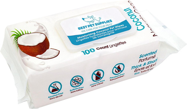 Best Pet Supplies Coconut-Scented Moisturizing Pet Wipes For Dogs & Cats – Extra Soft & Strong Grooming Wipes With Gentle Plant-Derived Formula, Model Number: Ww-Co-100 Count (Pack Of 1)