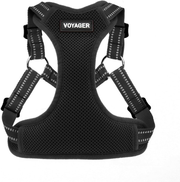 Best Pet Supplies Voyager Adjustable Dog Harness With Reflective Stripes For Walking, Jogging, Heavy-Duty Full Body No Pull Vest With Leash D-Ring, Breathable All-Weather - Harness (Black), L