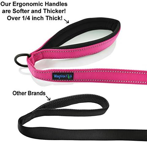 Wagtime Club Soft &Thick Dual Handle Dog Leash, Premium Nylon Double Padded Handles For Medium, Large Or Xlarge Dog Classic Comfort (Lively Pink)