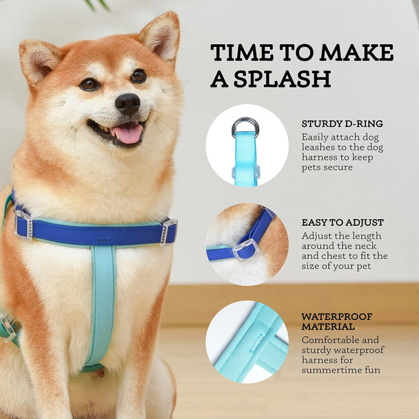 Wags & Wiggles Waterproof Pvc Harness Tricolor- Medium Navy And Yellow Waterproof Pvc Harness For Dogs Perfect For Summertime Pool Or Lake Fun With Dogs – Stylish And Cute