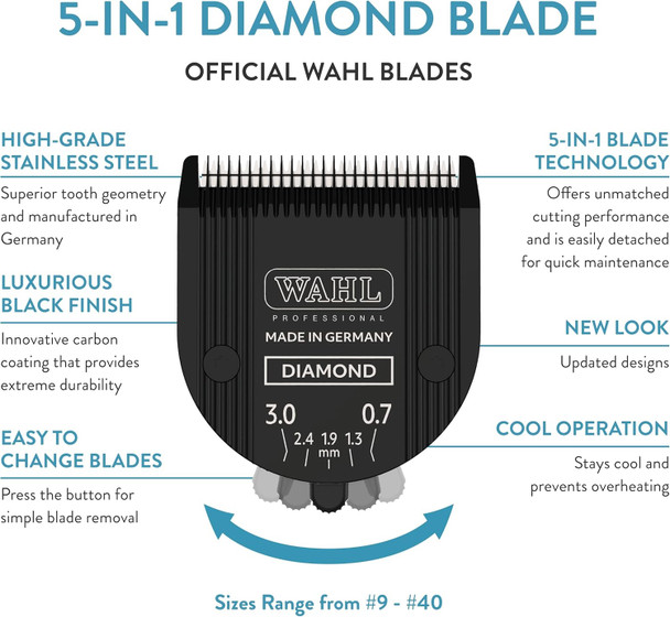 Wahl Professional Animal 5-In-1 Diamond Blade Arco, 5 Style Groom, Bravura, Chromado, Creativa, Figura, And Motion Pet, Dog, And Horse Clippers (41854-7526) Wahl Professional Animal 5-In-1 Diamond Blade Arco, 5 Style Groom, Bravura, Chromado, Creativa, Figura, And Motion Pet, Dog, And Horse Clippers (41854-7526)