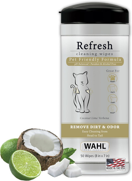 Wahl Usa Cat Refresh Cleaning Wipes With Oatmeal Formula For Refreshing And Cleaning Dirty Cats - 50 Count - 820017-500