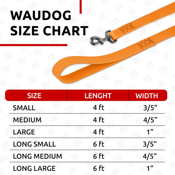 Waudog Waterproof Dog Leash 4 Ft / 6 Ft - Anti-Slip Dog Leash For Large Dogs, Small And Medium Dogs - Heavy Duty Dog Leash With Water And Dirt-Resistant - Long Or Short Dog Leashes For Boy & Girl Dogs