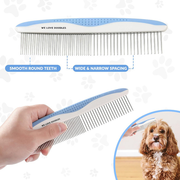 Metal Dog Comb, Dog Combs For Grooming Matting, Doodle Brush, Dematting Comb For Dogs, Dog Grooming Tools, Pet Comb, Metal Dog Grooming Comb, Dog Detangler Brush, Dog Dematting Tools, 2 Pack