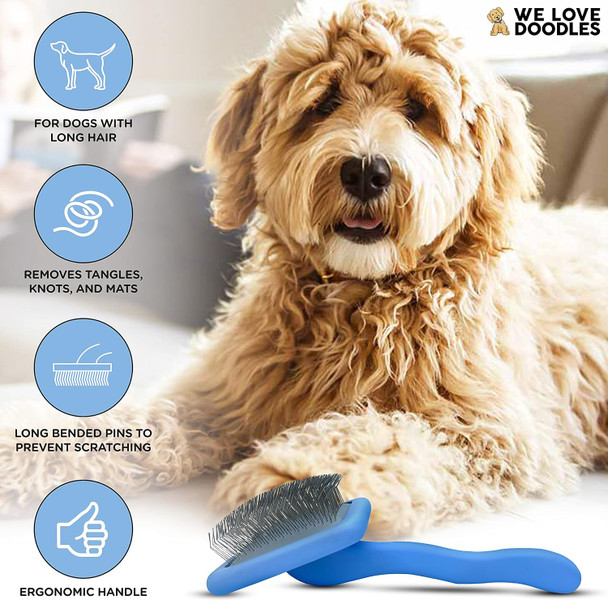 Large Slicker Brush & Slicker Brush Cleaner Dog Doodle Brush For Grooming Pet Hair Poodle Brush For Shedding Long Haired Dogs Goldendoodle Long Brush For Dogs (Large) [We Love Doodles]