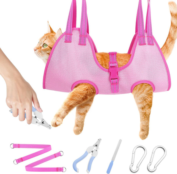 Dog Grooming Hammock - Double-Layer Fabric Dog Grooming Sling, Pet Grooming Hammock, Dog Hanger For Nail Trimming With Nail Clippers/Nail Trimmers(Pink, X-Small)