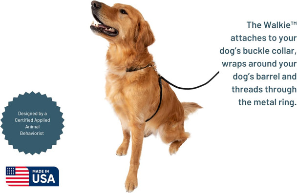 The Walkie No Pull Dog Leash, Small, Black - Made In The Usa - For Dogs Under 25Lbs - Gentle And Comfortable For Dogs And Walkers - More Effective Than No Pull Harnesses Or Collars