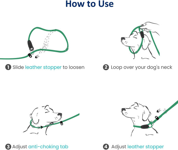 Wepet Dog Training Slip Leash, No Pull, Durable Reflective Lead, Puppy Heavy Duty Loop Rope, Comfortable Handle, 6 Ft, 1/2 Inch, Diam. Forest/White