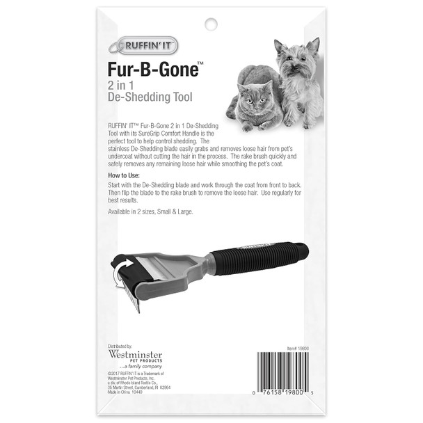 Ruffin' It Fur-B-Gone Pet Deshedding Tool, Small, Great For Dogs & Cats