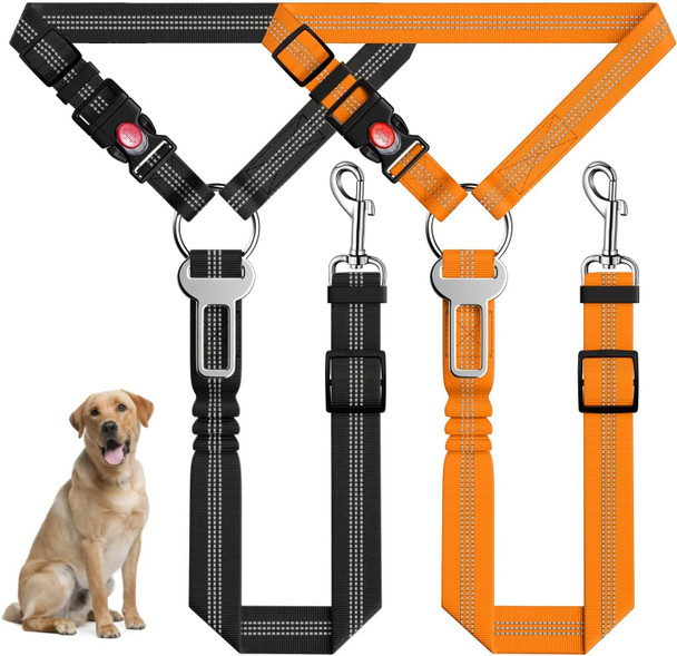 2 Pack Dog Seat Belt For Car, 3 In 1 Pet Dog Car Seatbelt Retractable Adjustable Pet Seatbelts For Vehicle Headrests Adjustable With Elastic Bungee Buffe For Small Medium Large Dogs Pet