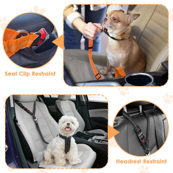2 Pack Dog Seat Belt For Car, 3 In 1 Pet Dog Car Seatbelt Retractable Adjustable Pet Seatbelts For Vehicle Headrests Adjustable With Elastic Bungee Buffe For Small Medium Large Dogs Pet