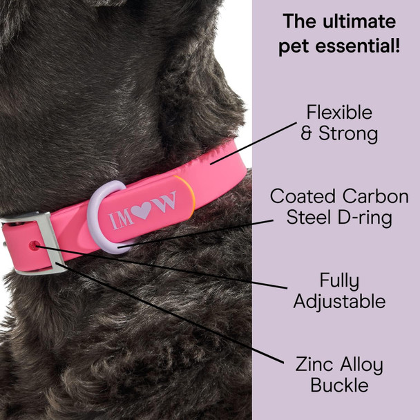 Wild One, Limited Edition, Designer Collection, Pink Dog Collar, Easy-Clean, All Weather Flex-Poly Strap With Metal, Durable, Dirt And Odor Resistant, Medium