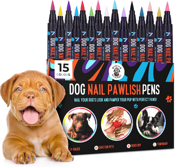 Dog Nail Polish Pens Quick Dry 15 Colors - Pet Nail Polish For Dogs Or Cats, Easy Application Dog Safe Nail Polish, Fast Dry Dog Polish - Great Girl Dog Accessories, Or A Puppy Nail Pawlish Set