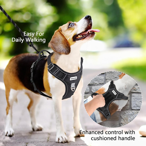 Dog Harness For Large Medium Small X-Large Sized Dog, No Pull Tatical Dog Harness Large Dogs Medium Dog With Front Clip, Reflective Adjustable Dog Walking Harness With Handle, Black, L