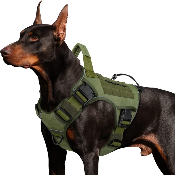 Wingoin Tactical Dog Harness For Large Dogs, Heavy Duty No Pull Dog Harness With Handle, Adjustable Reflective Military K9 German Shepherd Big Size Dog Vest For Training, Walking, Hiking, Green (L)