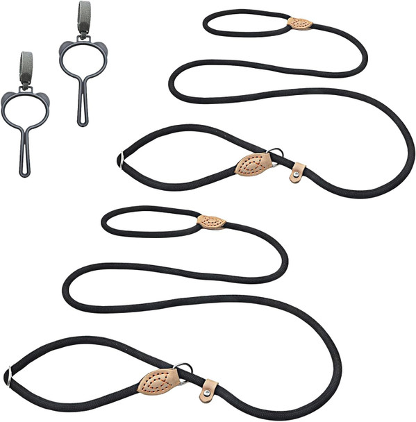 Dog Slip Lead Training Leash 2Pcs For Medium Small Dogs Puppy, 6Ft X 3/8In Slip Lead Dog Leash No Collar Needed, Strong Nylon Rope Leash, Black 2Pcs