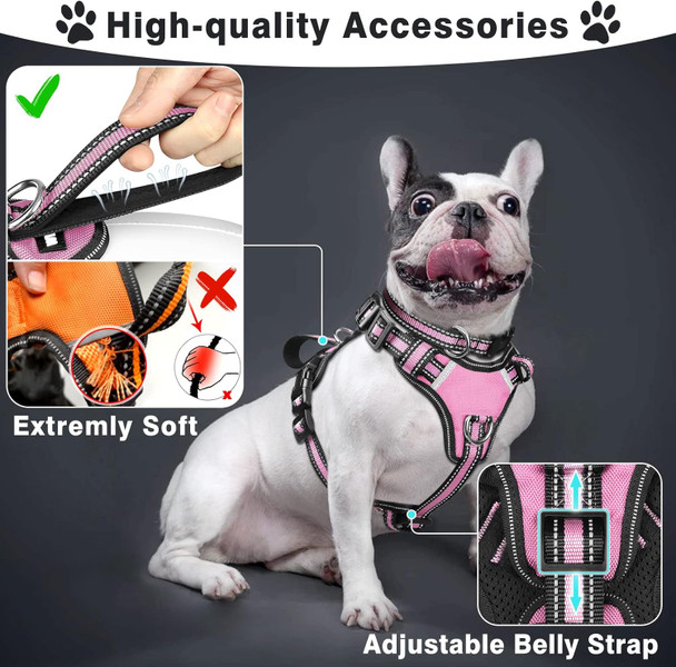 Winsee Pet Harness Collar And Leash Set, All-In-One Reflective Dog Harness No Pull With Adjustable Buckles For Puppies, Small, Medium, Large, And Extra-Large Dogs (Large, Pink)