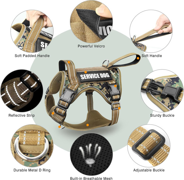 Winsee Service Dog In Training Vest With 10 Pet Patches, Tactical Working Molle Vest For Large Dog, Military Animal Harness With 2 Handles For Hunting Walking