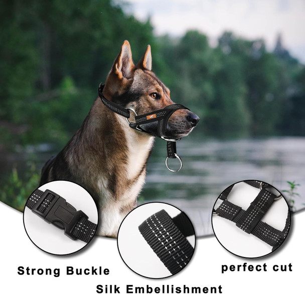 Dog Head Collar With Silk Thread, Soft And Adjustable Head Halter Collar For Small Medium Large Dogs In Striped Pattern(M,Grey)