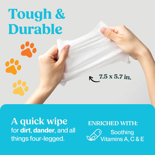 Travel (2-Pack) Dog & Cat Pet Wipes For Small/Medium Pets, Cleans Pet Paws, Ears, Fur, Butt, & Anal Gland - No-Rinse Solution, Gentle, Deodorizing, Hypoallergenic - Unscented 60 Ct