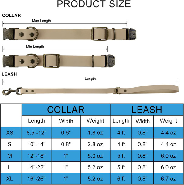 Wisedog Dog Collar And Leash Set Combo: Adjustable Durable Pet Collars With Dog Leashes For Small Medium Large Dogs,Includes One Bonus Of Poop Bag Holder (Xs, Sand Color)