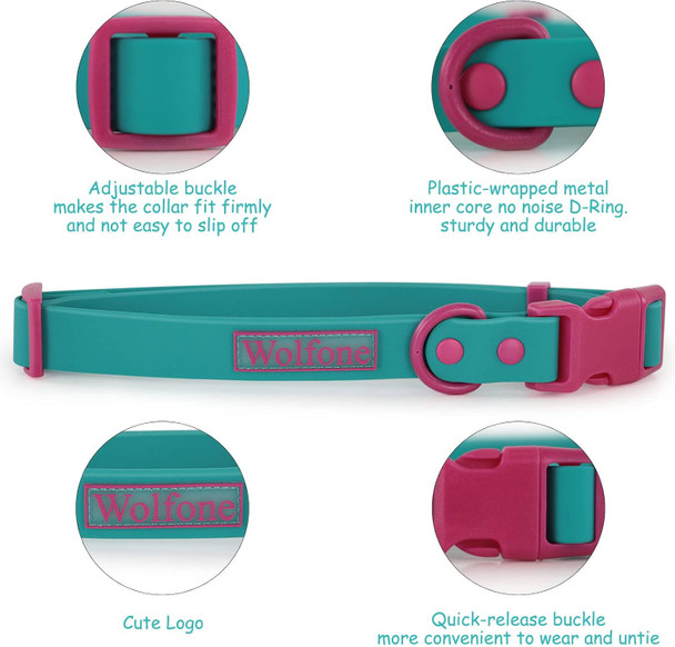 Waterproof Colorful Dog Collar Leash Set：Lightweight Adjustable Quick Release Buckle Dog Collar & Safety Auto-Lock Carabiner Leash For Dogs Cute Fashionable Dog Suit（Viridian Green L）