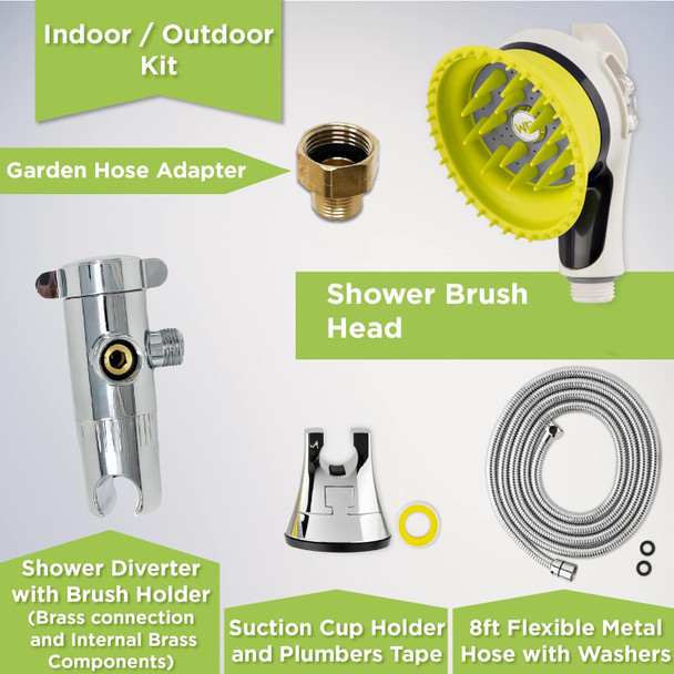Indoor And Outdoor Dog Wash Kit For Shower And Garden Hose With Splash Shield And Rubber Scrubbing Attachment. Fast And Easy Dog Bathing And Cleaning. Pet Grooming For Long And Short Hair