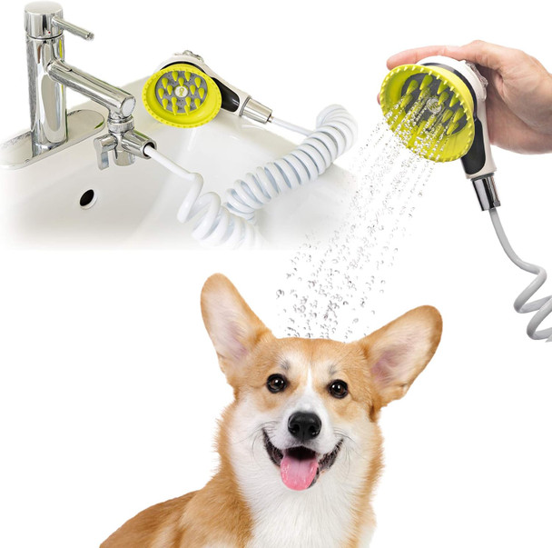 Quality Sink Faucet Pet Wash Kit With Splash Shield Handle And Rubber Grooming Teeth. Fits Kitchen, Bathroom, Utility & Laundry Sink Faucets. Bonus Garden Hose Attachment