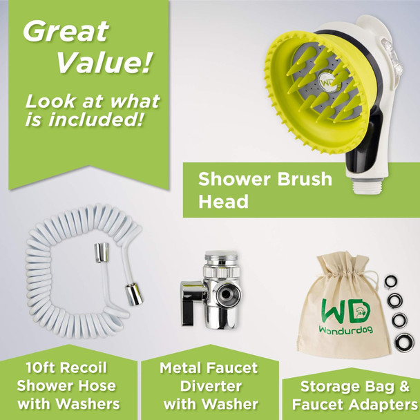 Quality Sink Faucet Pet Wash Kit With Splash Shield Handle And Rubber Grooming Teeth. Fits Kitchen, Bathroom, Utility & Laundry Sink Faucets. Bonus Garden Hose Attachment