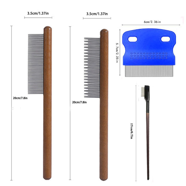 4 Pcs Pets Grooming Solid Wood Comb Kit, Stainless Steel Comb With Rounded Teeth, Tear Stain Remover Comb For Small Dogs Puppies, Gently Removing Eye Mucus And Crust (Blue)