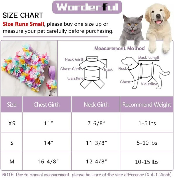 Dog Flower Harness Waking Vest Harness With Pet Leash And Velcro For Halloween Cat Puppy (Xs)