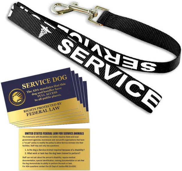 Service Dog Leash - Includes Five Federal Law Handout Cards - Use With Or Without A Service Dog Vest