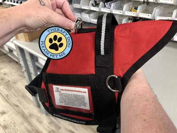 Therapy Dog Identification Patch Tag Hangs From Therapy Dog Vest Or Therapy Dog Leash Double Sided