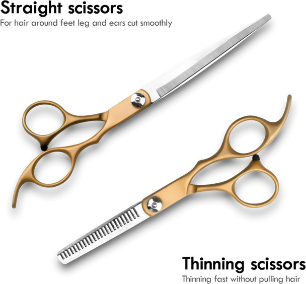 Dog Pet Grooming Scissors Shears Set,Professional 5 In 1 Hairs Tool Accessories For Dogs, Cats And Other Animals (Gold)