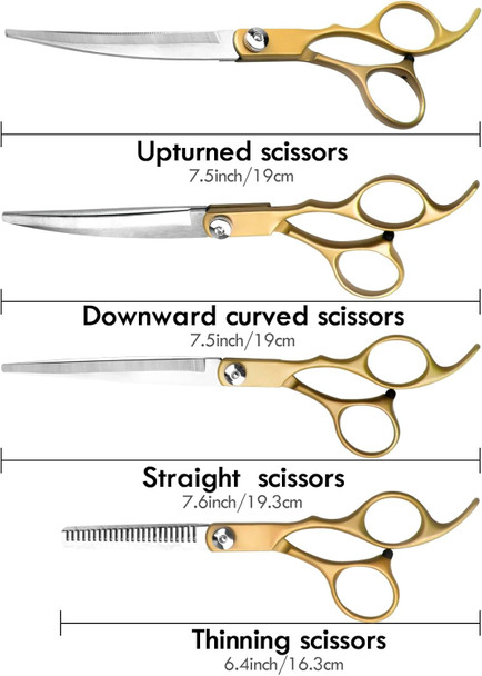 Dog Pet Grooming Scissors Shears Set,Professional 5 In 1 Hairs Tool Accessories For Dogs, Cats And Other Animals (Gold)