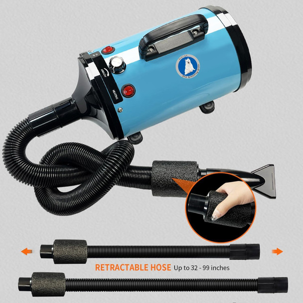 High Velocity Professional Dog Pet Grooming Dryer, Pet Grooming Hair Dryer - Dog Hair Dryer With Adjustable Temperature And Speed,With Pet Steel Comb, Pet Towel,Nozzles.(Blue)